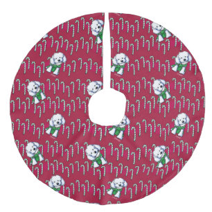 KiniArt Maltese Christmas Tree Skirt Leinenimitat Weihnachtsbaumdecke