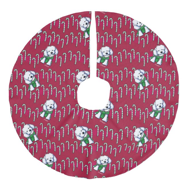 KiniArt Maltese Christmas Tree Skirt Leinenimitat Weihnachtsbaumdecke (Vorderseite)