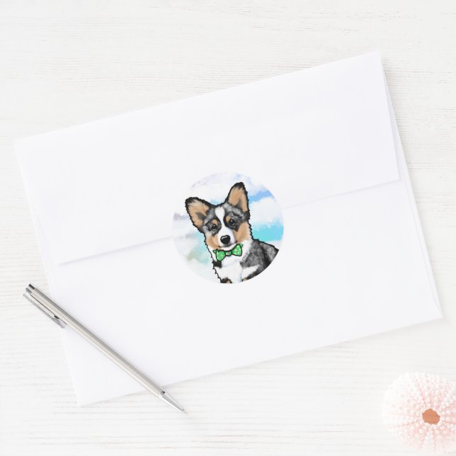 KiniArt Merle Corgi Runder Aufkleber (Umschlag)