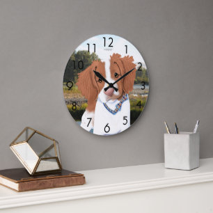 KiniArt Orange Brittany Dog Clock Große Wanduhr