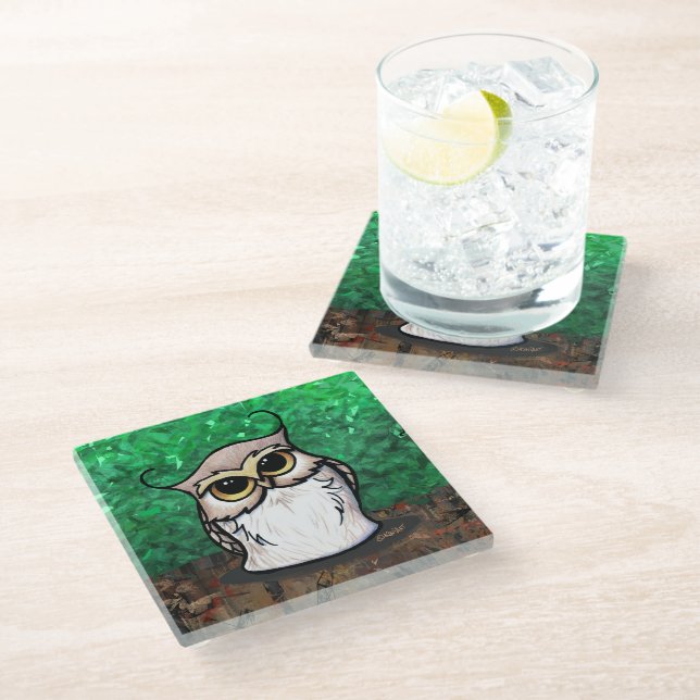 KiniArt Owl Glasuntersetzer (Schrägansicht)