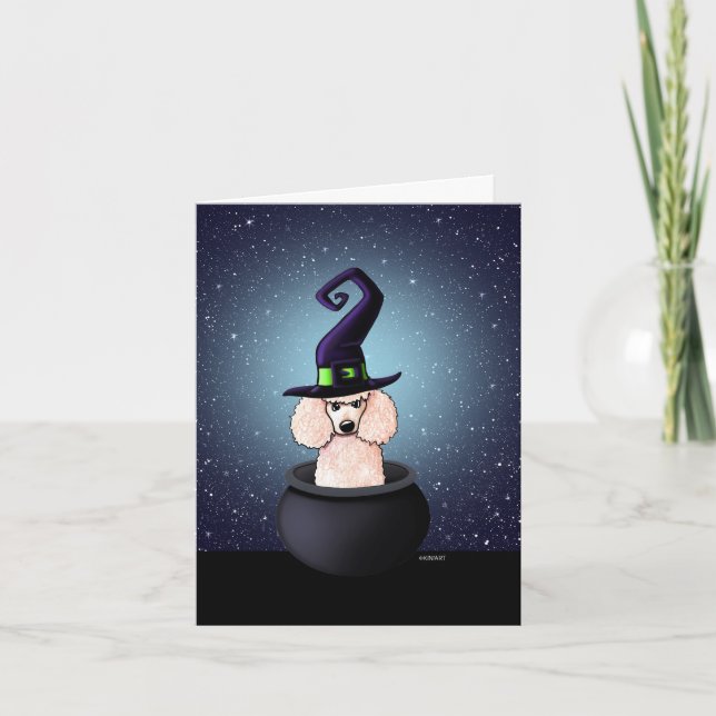 KiniArt Poodle Witch Halloween Karte (Vorderseite)