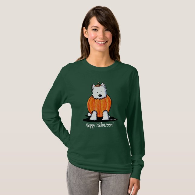 KiniArt Punkin Westie Dames Dark LS T-shirt (Devant entier)