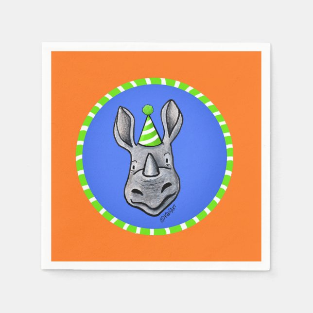 KiniArt Rhino Birthday Napkins Serviette (Vorderseite)