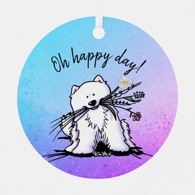 KiniArt Samoyed Classic Round Sticker Ornament Aus Metall (Vorderseite)