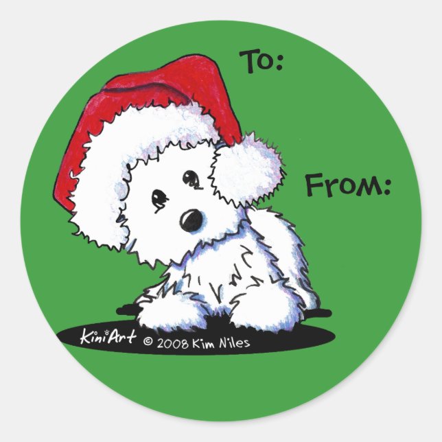 KiniArt Santa Westie Dog Geschenke Runder Aufkleber (Vorderseite)