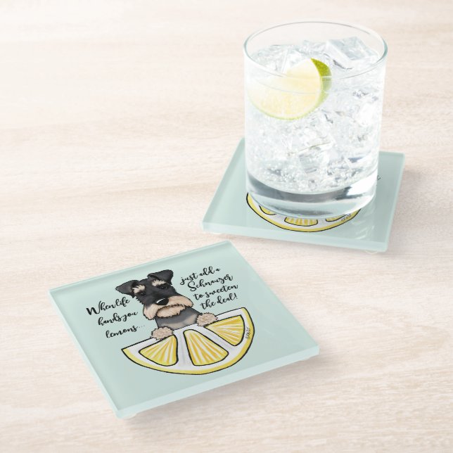 KiniArt Schnauzer Life Lemons Glass Untersetzer (Schrägansicht)