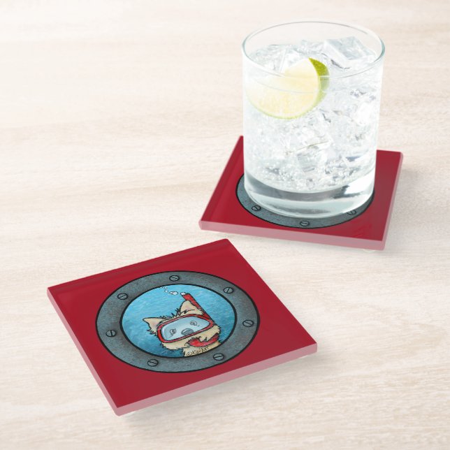 KiniArt Schnorcheln Cairn Terrier Glass Untersetze Glasuntersetzer (Schrägansicht)
