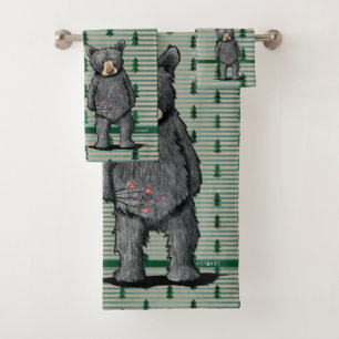 KiniArt Schwarzer Bär und Bäume Badhandtuch Set