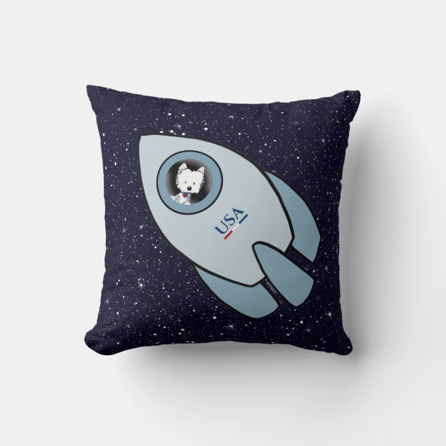 KiniArt Space Rocket Hund Westie Kissen (Vorderseite)