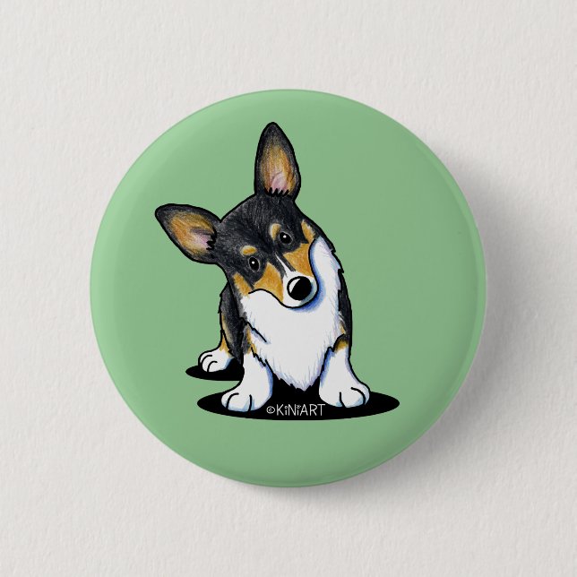 KiniArt Tri Curious Corgi Button (Vorderseite)