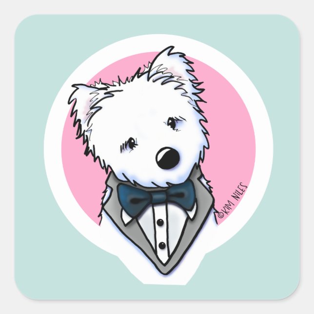 KiniArt Tuxedo Westie Quadratischer Aufkleber (Vorderseite)