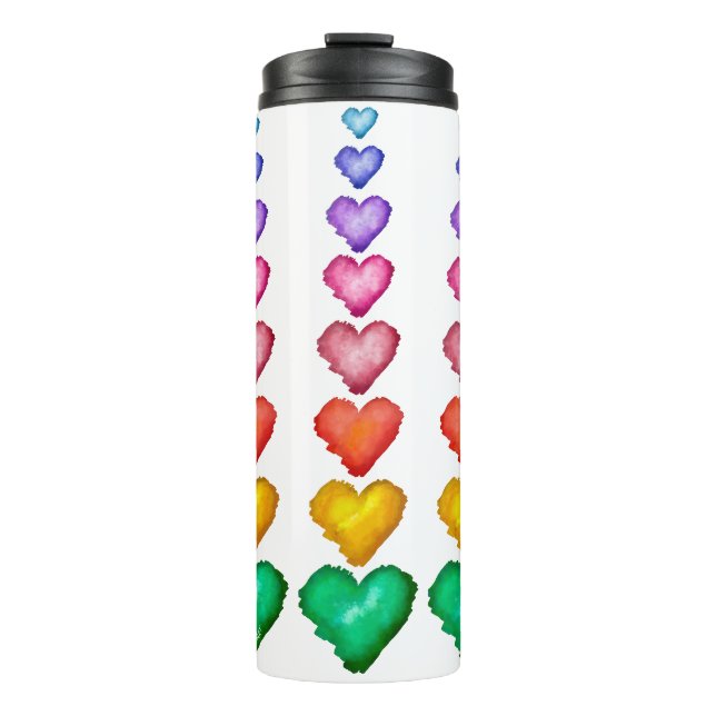 KiniArt Watercolor Hearts Thermosbecher (Vorderseite)