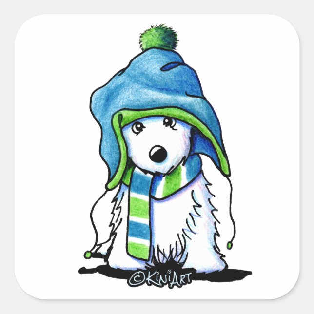 KiniArt Wee Winter Westie Quadratischer Aufkleber (Vorderseite)