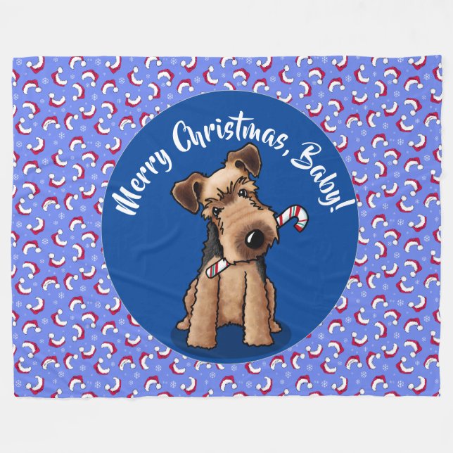 KiniArt Welsh Terrier Christmas Fleece Blanket (Vorderseite (Horizontal))