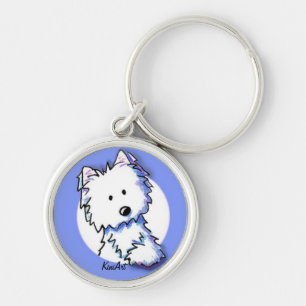 KiniArt Westie auf blauem Schlüsselanhänger