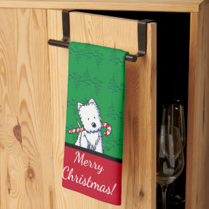 KiniArt Westie Candy Cane Weihnachten Geschirrtuch