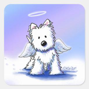 KiniArt Westie Engel Quadratischer Aufkleber