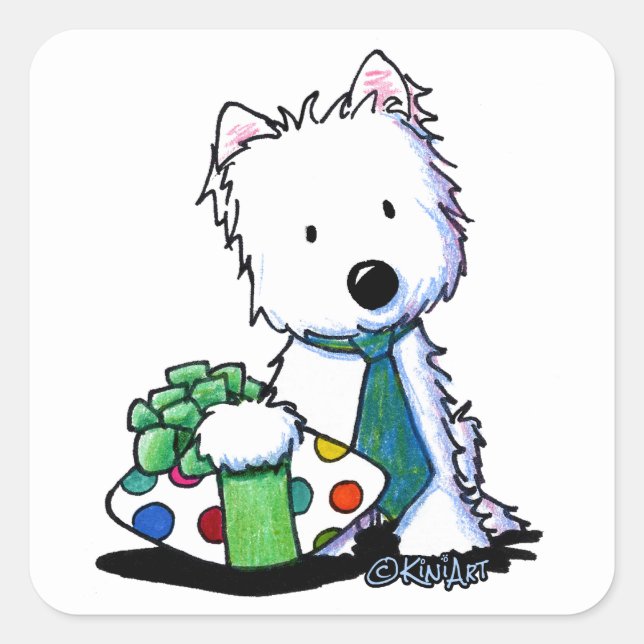 KiniArt Westie Fathers Day Gift Quadratischer Aufkleber (Vorderseite)
