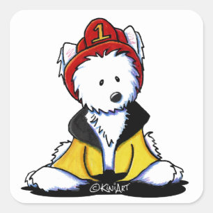 KiniArt Westie Fireman Quadratischer Aufkleber