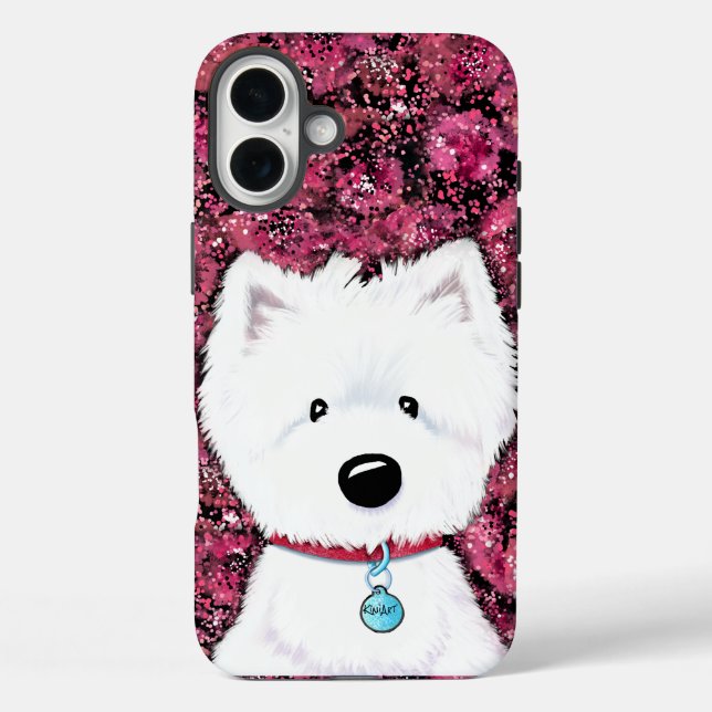 KiniArt Westie Impressions Floral iPhone 16 Plus Hülle (Rückseite)