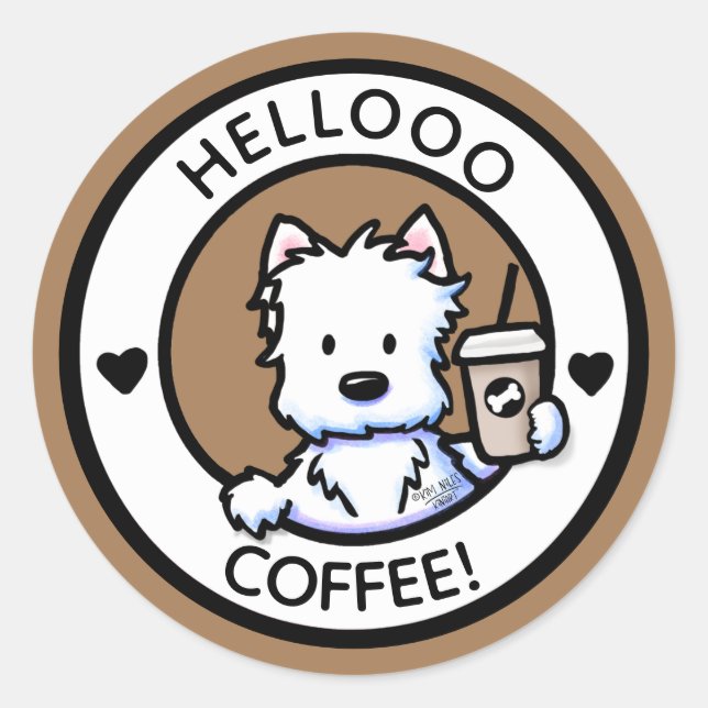 KiniArt Westie Kaffeekleber Runder Aufkleber (Vorderseite)