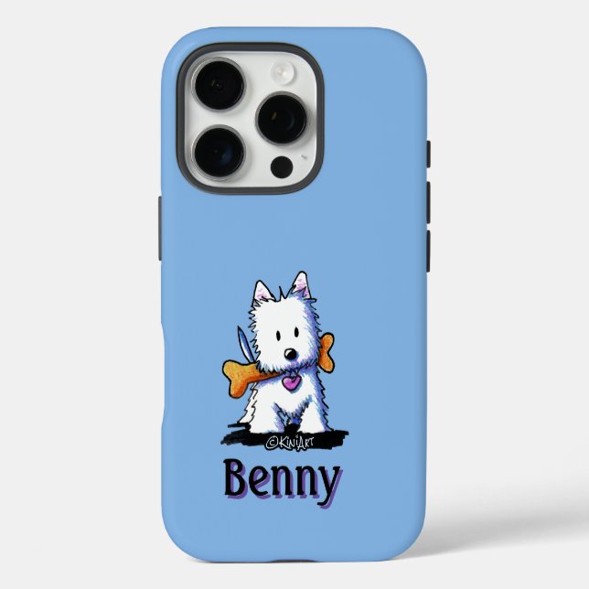 KiniArt™ Westie mit Knochen iPhone 16 Pro Hülle (Rückseite)