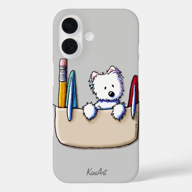 KiniArt Westie Pocket Protector iPhone 16 Hülle (Rückseite)