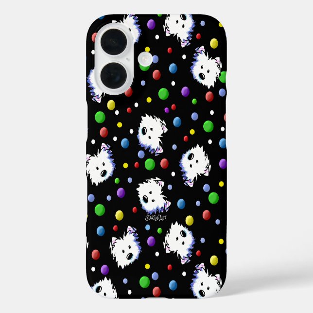 KiniArt Westie Polka Dot iPhone 16 Hülle (Rückseite)