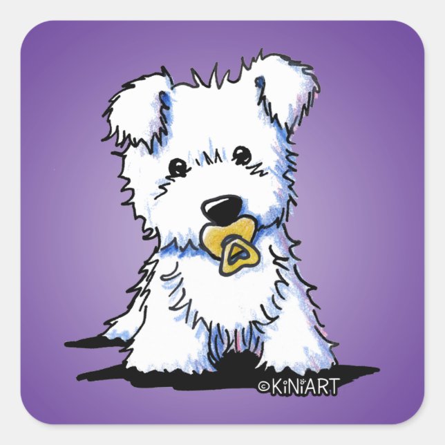 KiniArt Westie Puppy Quadratischer Aufkleber (Vorderseite)