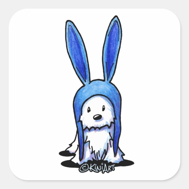 KiniArt Westie Rabbit Quadratischer Aufkleber (Vorderseite)