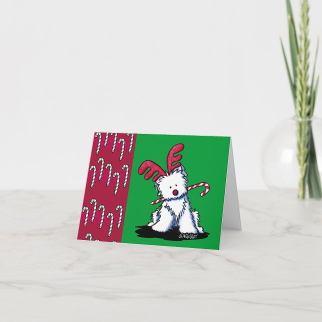 KiniArt Westie Rentier Weihnachtskarte Feiertagskarte (Vorderseite)