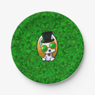 KiniArt Westie Shamrock-Papierteller Pappteller
