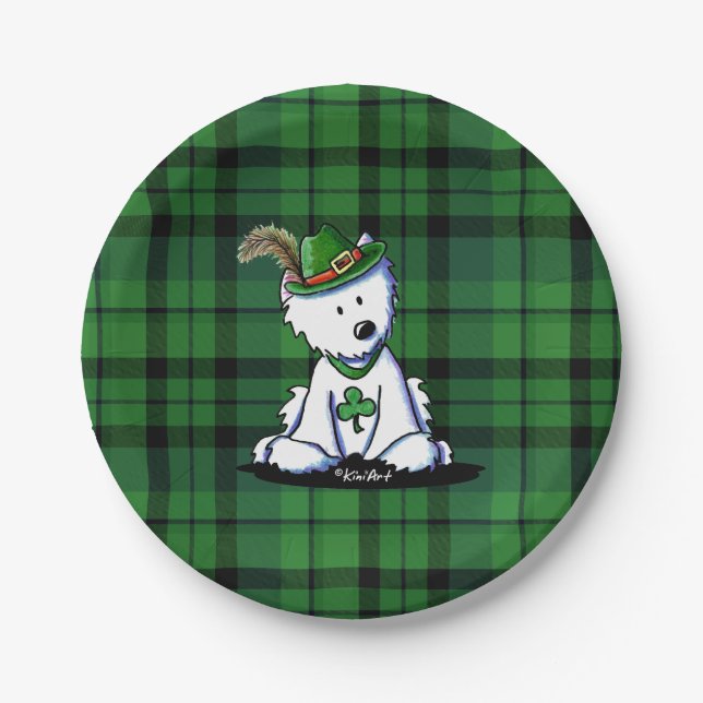 KiniArt Westie St. Paddy's Day Party Pappteller (Vorderseite)
