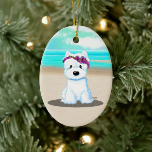 KiniArt™️ Westie Strand Blossom Keramik Ornament