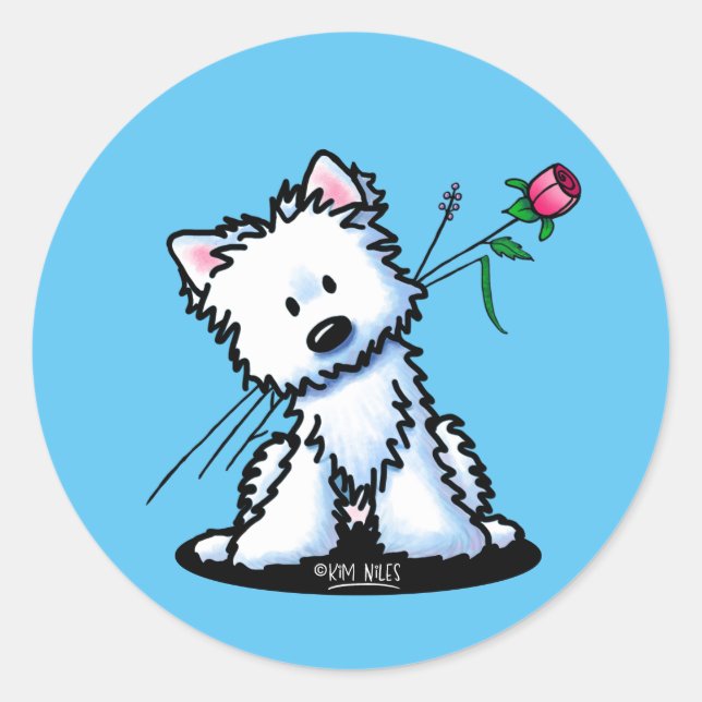 KiniArt Westie Terrier Classic Round Sticker (Vorderseite)