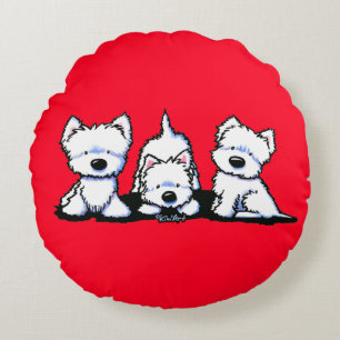 KiniArt Westie Trio Runder Pillow Rundes Kissen