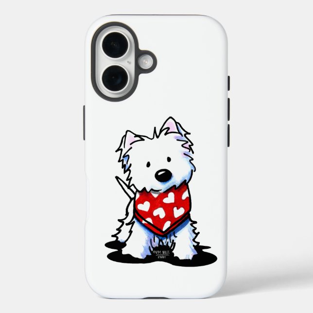 KiniArt Westie Valentine iPhone 16 Hülle (Rückseite)