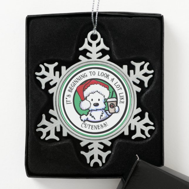 KiniArt Westie Weihnachtskaffee Sweatshirt Ornamen Schneeflocken Zinn-Ornament (Box)