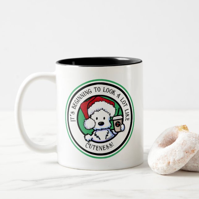 KiniArt Westie Weihnachtskaffee Zweifarbige Tasse (Mit Donut)