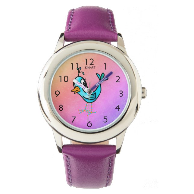 KiniArt Whimsical Little Bird Watch Armbanduhr (Vorderseite)