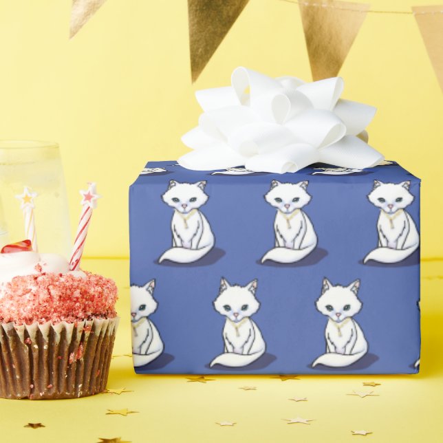 KiniArt White Cat Geschenkpapier (Geburtstagsparty)