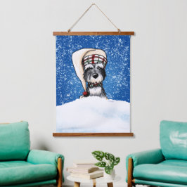 KiniArt Winter Schnauzer Hängetapestry Wandteppich Mit Holzrahmen