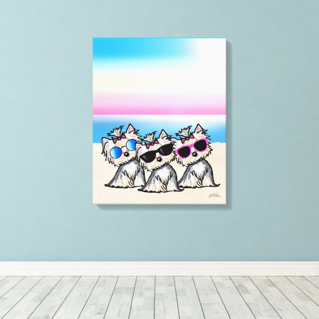 KiniArt Yorkie Trio Beach Leinwanddruck (Insitu (Holzboden))