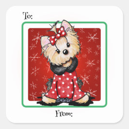 KiniArt Yorkie Weihnachten Quadratischer Aufkleber