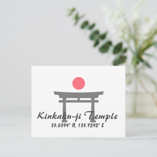 Kinkaku-ji Temple Latitude Longitude Postcard Postkarte (Stehend Vorderseite)