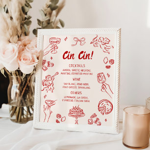 Kinn! Rotes italienisches Bar Poster