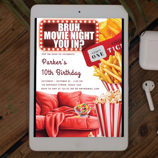 Kino Night Teenage Boy Birthday Einladung (Von Creator hochgeladen)