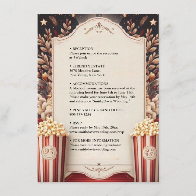 Kino Retro Movie Ticket am beliebtesten Hochzeit Begleitkarte (Vorderseite)