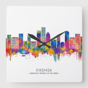 Kinshasa DR Kongo Skyline Quadratische Wanduhr